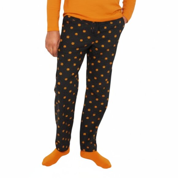 Pumpkin Lounge Pants Old Navy Halloween Pull On Pockets Cotton Men's M Unisex - Picture 1 of 12